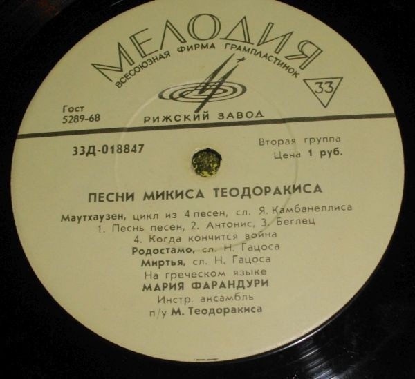 М. ТЕОДОРАКИС (1925—2021): Песни Микиса Теодоракиса (М. Фарандури)