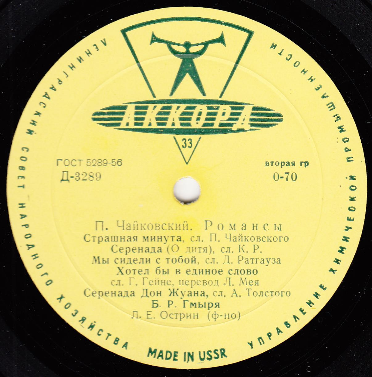 Романсы П. Чайковского в исполнении Бориса Гмыри (бас)