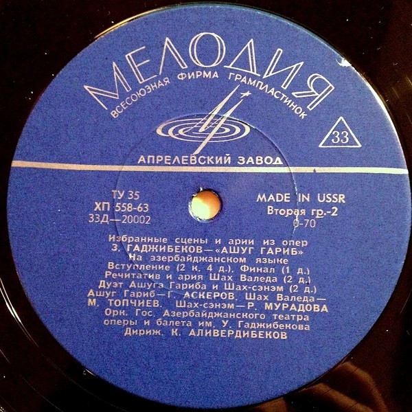 З. ГАДЖИБЕКОВ. Избранные сцены и арии из оперы "Ашуг Гариб"
