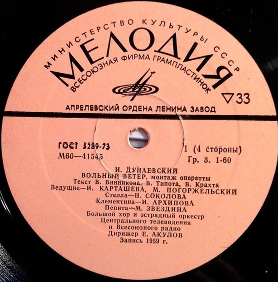 И. ДУНАЕВСКИЙ. Вольный ветер, монтаж оперетты (текст В. Винникова, В. Типота и В. Крахта)