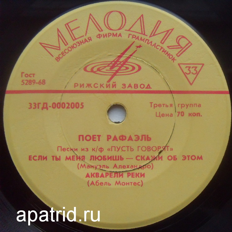 Поёт Рафаэль. Песни из к/ф «Пусть говорят»