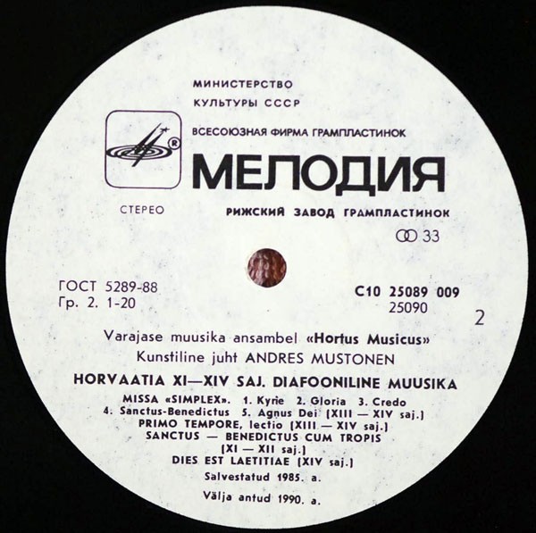 АНСАМБЛЬ СТАРИННОЙ МУЗЫКИ «HORTUS MUSICUS», худ. рук. Андрес Мустонен.