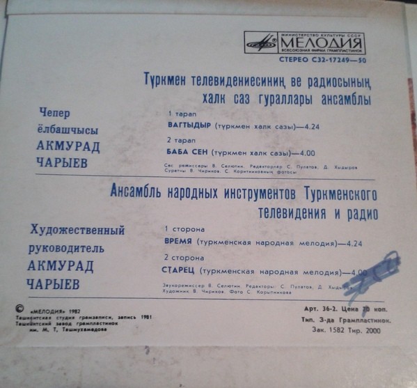 АНСАМБЛЬ НАР. ИНСТР. ТУРКМЕНСКОГО ТЕЛЕВИДЕНИЯ И РАДИО, худ. рук. Акмурад Чарыев.