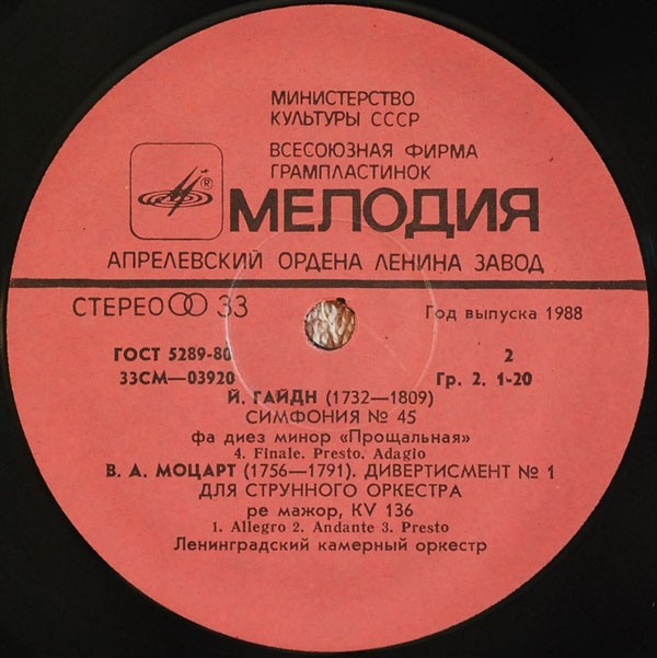 Й. ГАЙДН Симфония № 45; В. А. МОЦАРТ Дивертисмент № 1