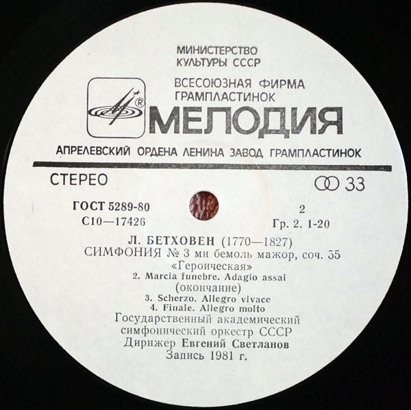 Л. БЕТХОВЕН (1770-1827): Симфония № 3 (Е. Светланов)