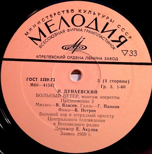И. ДУНАЕВСКИЙ. Вольный ветер, монтаж оперетты (текст В. Винникова, В. Типота и В. Крахта)