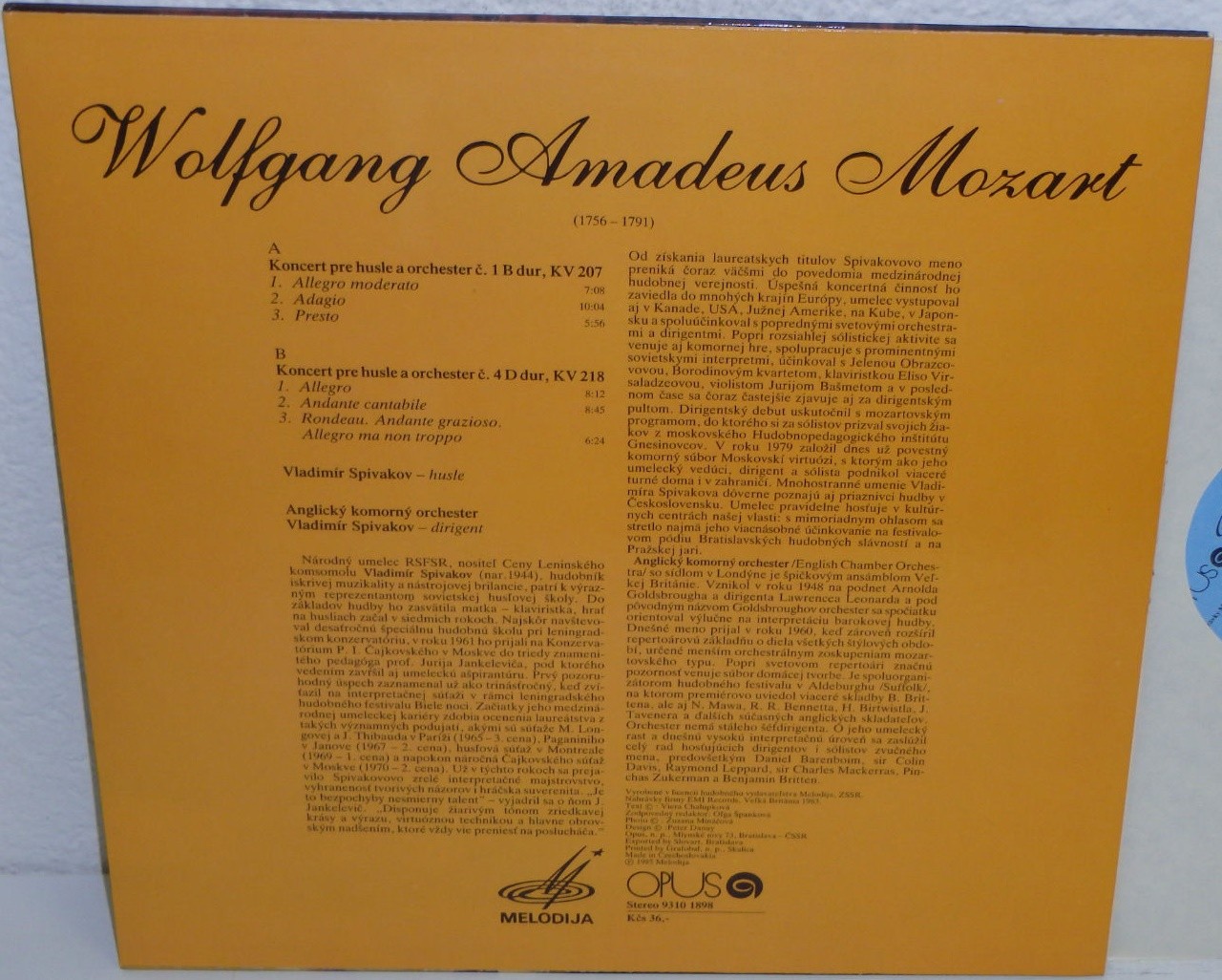 В. А. МОЦАРТ: Концерты № 1, 4 для скрипки с оркестром (В. Спиваков)