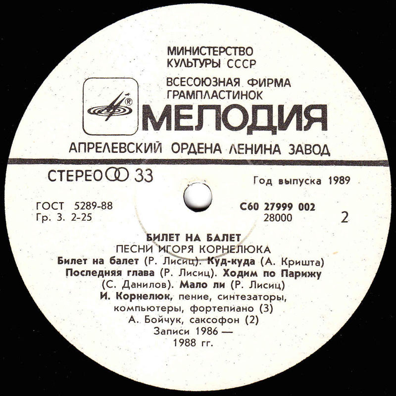 Игорь КОРНЕЛЮК. «Билет на балет»
