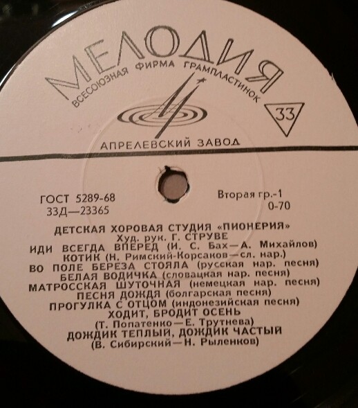 ХОРОВАЯ СТУДИЯ «ПИОНЕРИЯ», худ. рук. Г. Струве