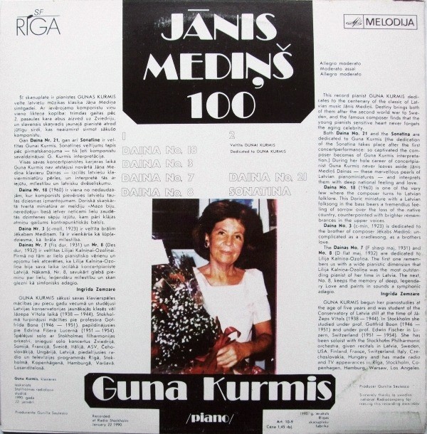 Guna Kurmis / Jānis Mediņš ‎– Jānis Mediņš 100