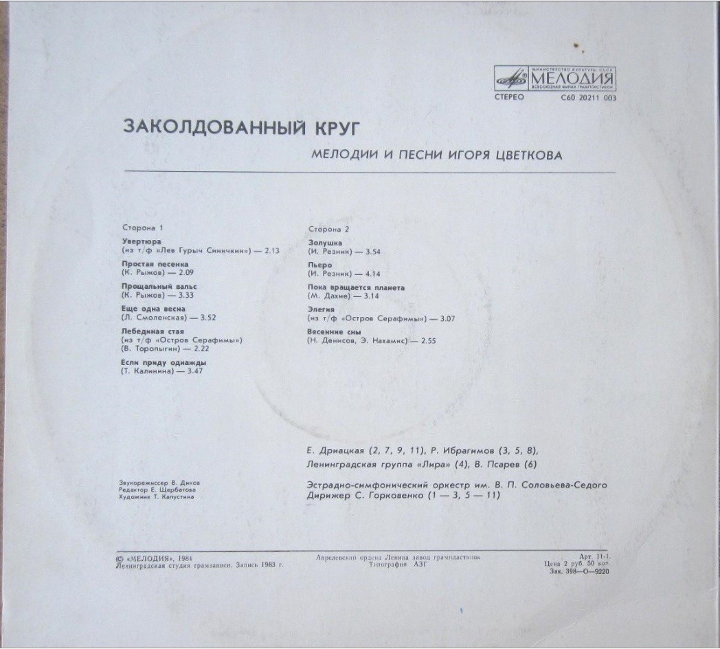 «Заколдованный круг», мелодии и песни Игоря ЦВЕТКОВА