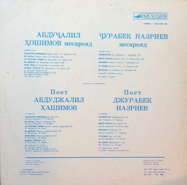 Поют Абдуджалил ХАШИМОВ и Джурабек НАЗРИЕВ (на таджикском языке)