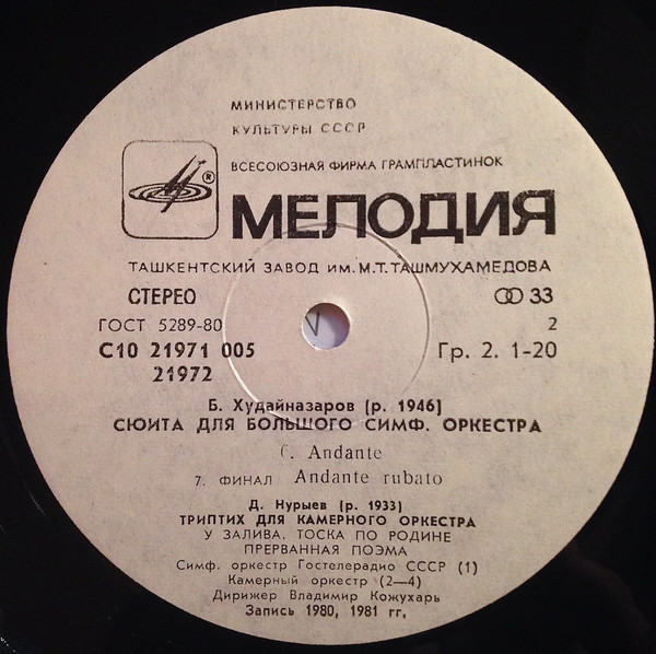 Б. ХУДАЙНАЗАРОВ (1946): Сюита для большого симфонического оркестра. Симф. орк. Центрального телевидения и Всесоюзного радио / В. Кожухарь