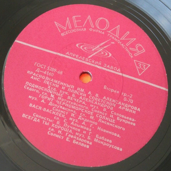 КРАСНОЗНАМЕННЫЙ им. А. В. АЛЕК­САНДРОВА АНСАМБЛЬ ПЕСНИ И ПЛЯ­СКИ СОВЕТСКОЙ АРМИИ, худ. рук. Б. Александров