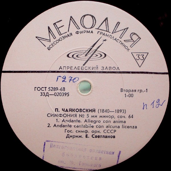 П. ЧАЙКОВСКИЙ (1840–1893): Симфония № 5 ми минор, соч. 64 (Е. Светланов)