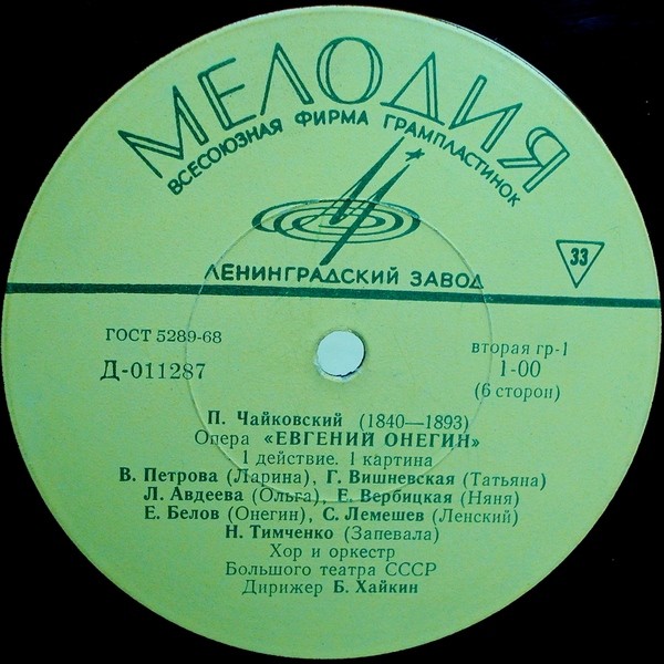 П. ЧАЙКОВСКИЙ (1840–1893) «Евгений Онегин»,  опера в 3-х д. (7 картинах) — Б. Хайкин