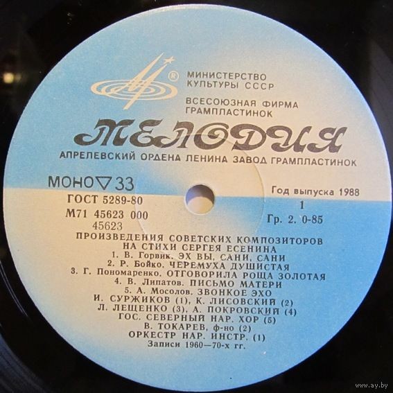ПРОИЗВЕДЕНИЯ СОВЕТСКИХ КОМПОЗИТОРОВ НА СТИХИ Сергея ЕСЕНИНА