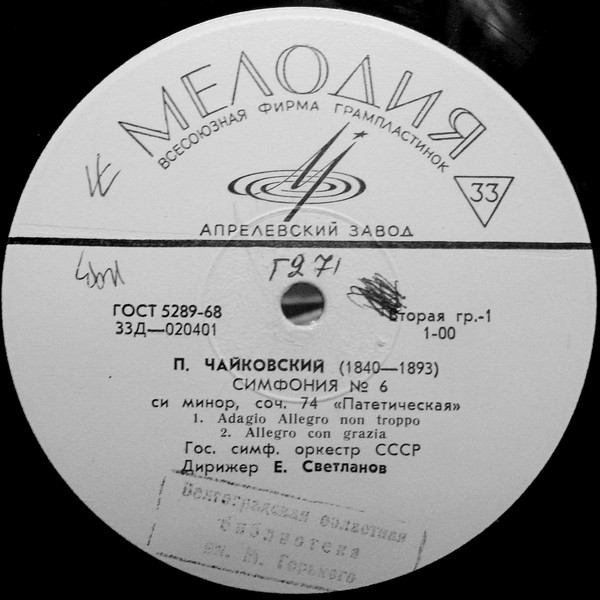 П. ЧАЙКОВСКИЙ (1840–1893): Симфония №6 си минор, соч. 74 «Патетическая» (Е. Светланов)