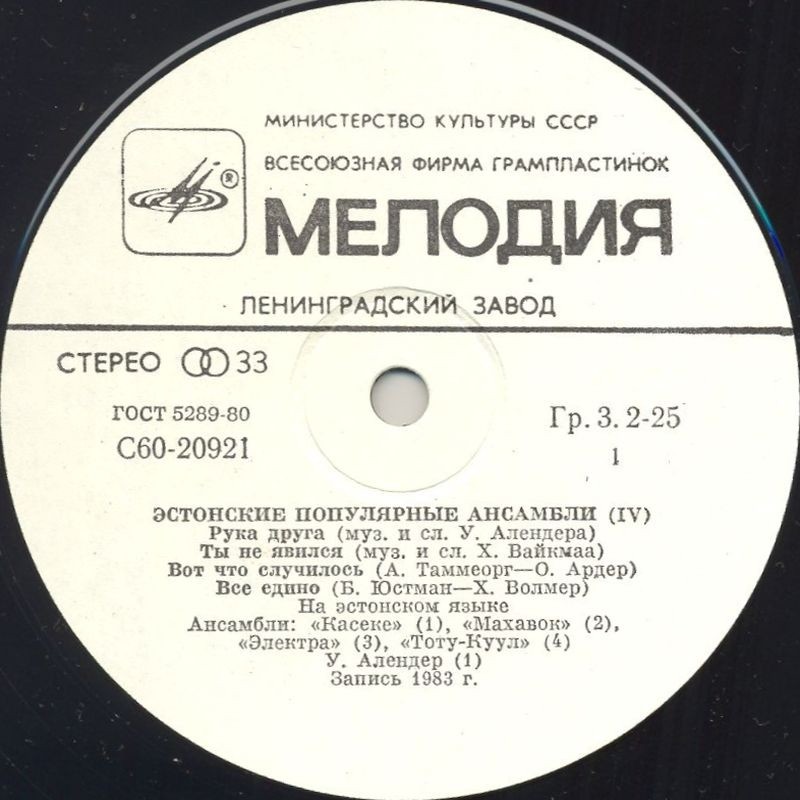 ЭСТОНСКИЕ ПОПУЛЯРНЫЕ АНСАМБЛИ IV (Eesti Pop IV)