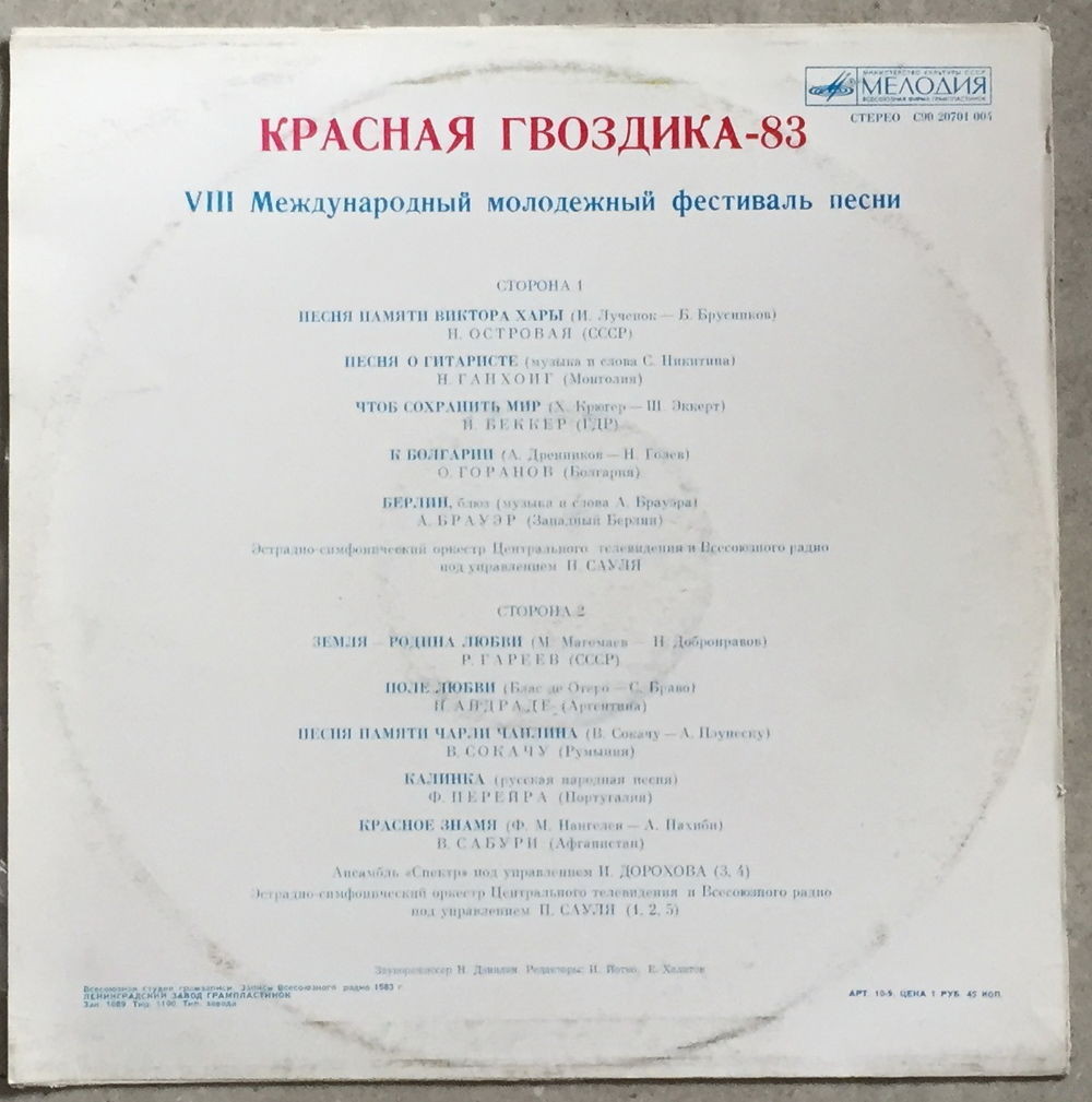 КРАСНАЯ ГВОЗДИКА-83 (VIII Международный молодежный фестиваль песни)