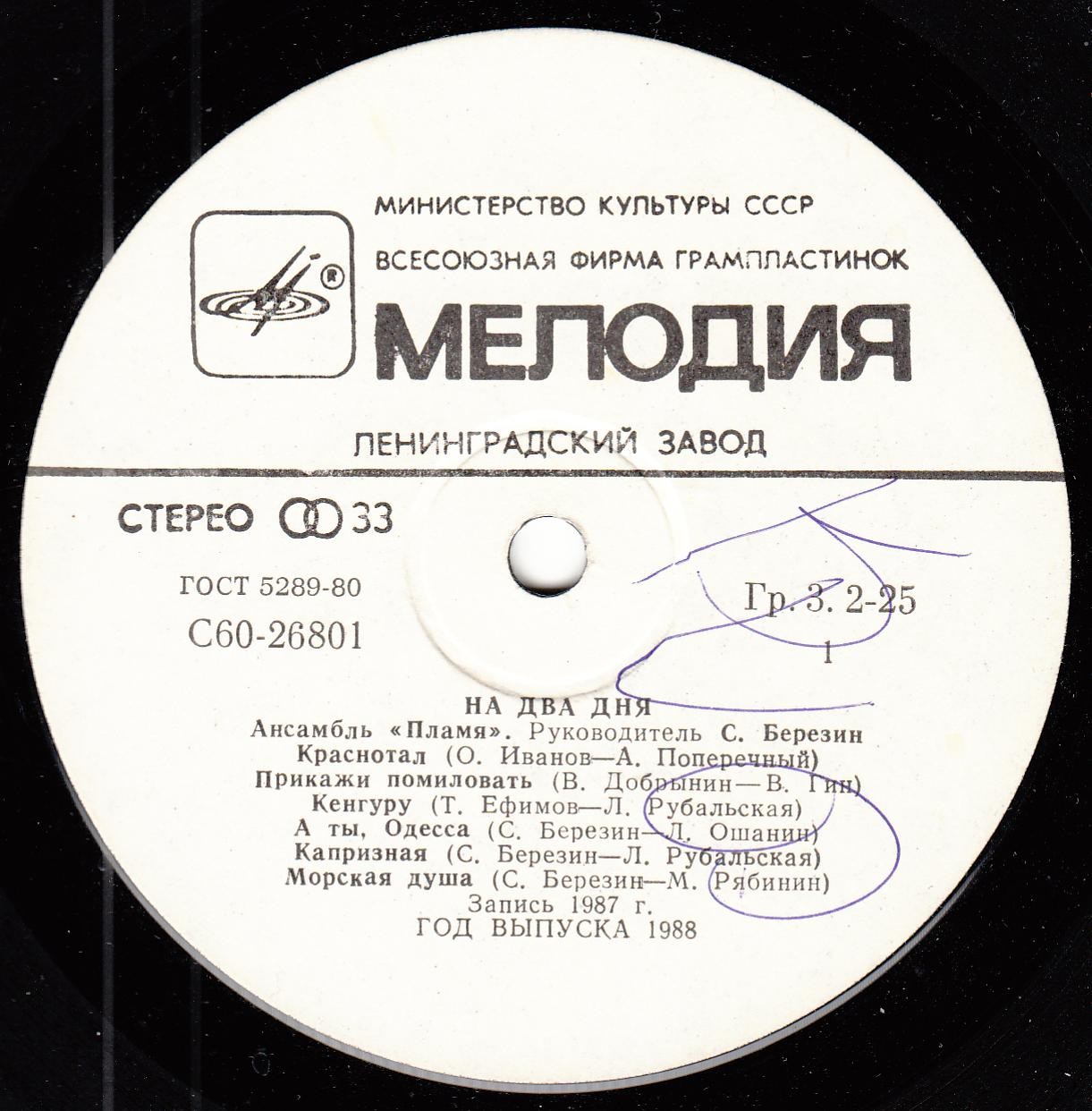 Ансамбль "Пламя". "На два дня"