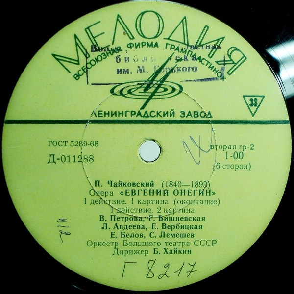 П. ЧАЙКОВСКИЙ (1840–1893) «Евгений Онегин»,  опера в 3-х д. (7 картинах) — Б. Хайкин
