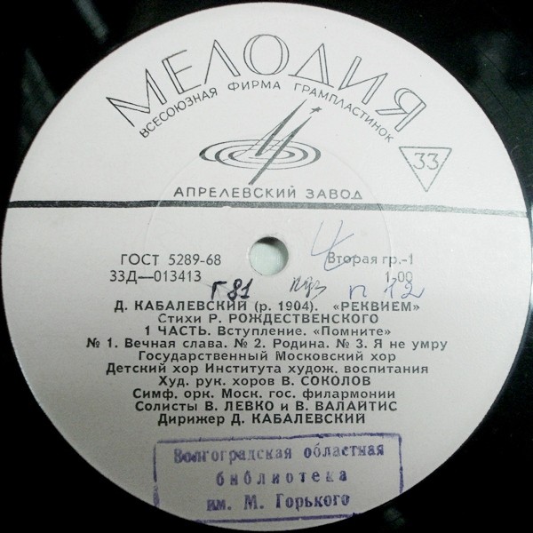 Д. КАБАЛЕВСКИЙ (1904–1987): «Реквием» (на стихи Р. Рождественского)