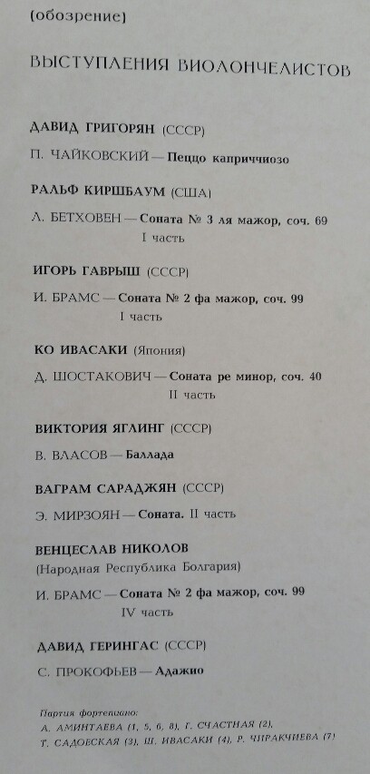 Выступления виолончелистов. IV конкурс им. Чайковского