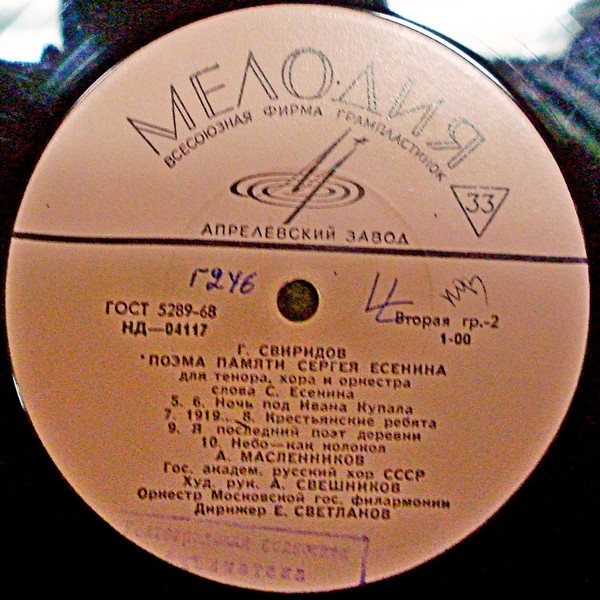 Г. Свиридов (1915–1998). «Поэма памяти Сергея Есенина» для тенора, хора и симф. оркестра