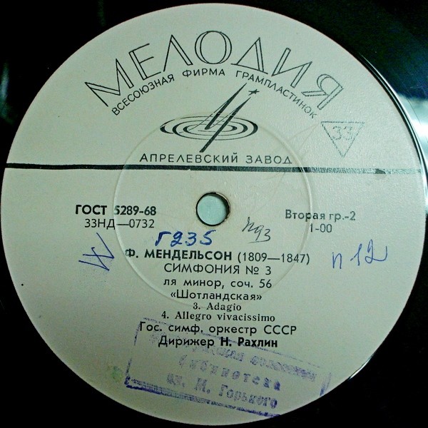 Ф. МЕНДЕЛЬСОН (1809–1847): Симфония № 3 ля минор, соч. 56, (Н. Рахлин)