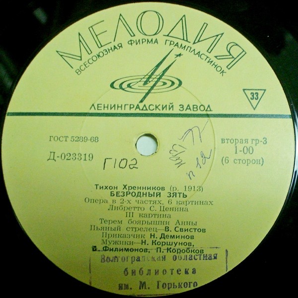 Т. ХРЕННИКОВ (1913–2007): «Безродный зять», опера в 2 ч., 6 картинах