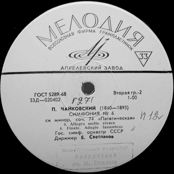 П. ЧАЙКОВСКИЙ (1840–1893): Симфония №6 си минор, соч. 74 «Патетическая» (Е. Светланов)