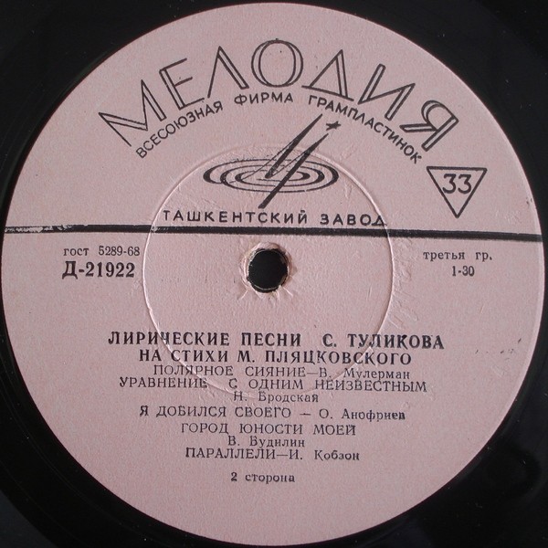 С. ТУЛИКОВ (1914–2004) «Лирические песни на слова М. Пляцковского»