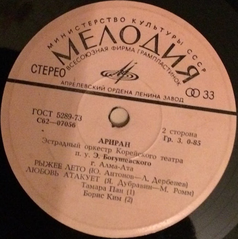 Эстрадный оркестр «Ариран» Корейского театра (Алма-Ата) п/у Э. Богушевского