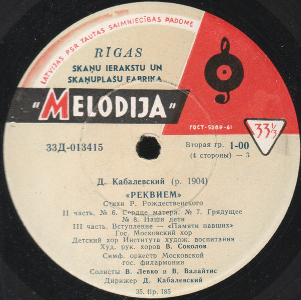 Д. КАБАЛЕВСКИЙ (1904–1987): «Реквием» (на стихи Р. Рождественского)