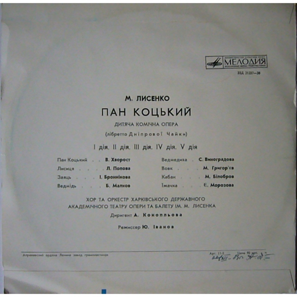 Н. Лысенко. Пан Коцкий, детская комическая опера