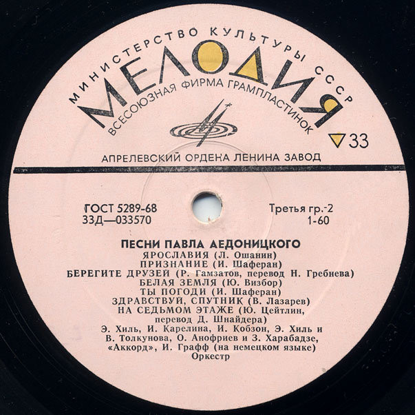 Песни Павла Аедоницкого