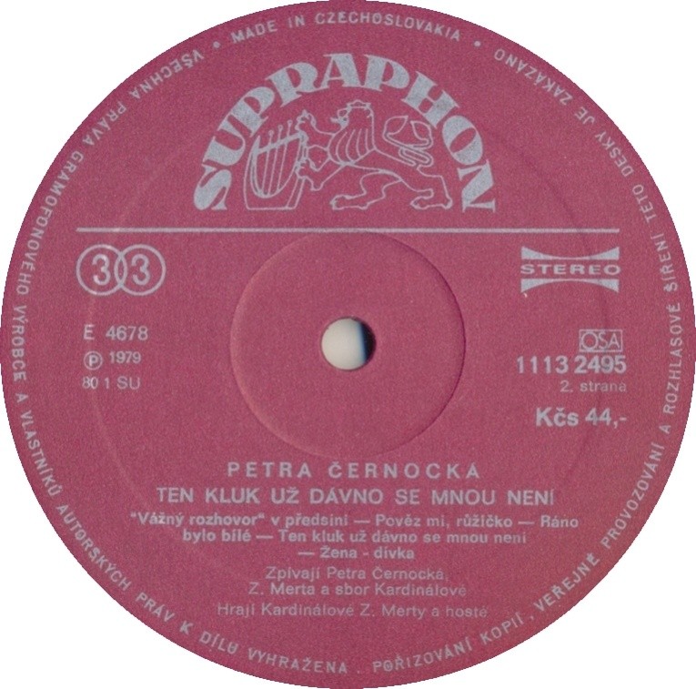 Petra Černocká - Ten Kluk Už Dávno Se Mnou Není [по заказу чешской фирмы SUPRAPHON 1113 2495]