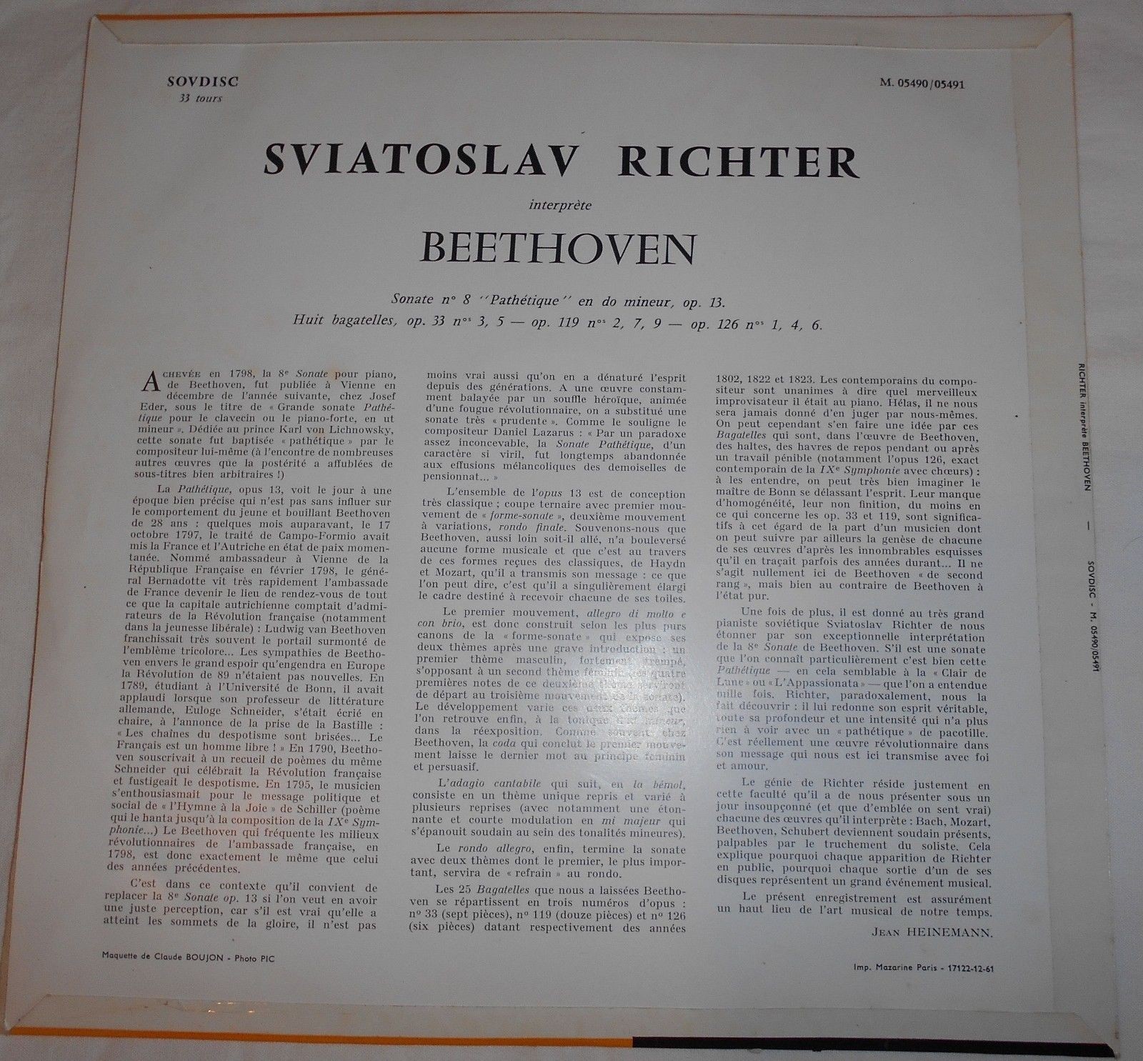 Л. БЕТХОВЕН (1770–1827): Соната №8 для ф-но «Патетическая» / Багатели (С. Рихтер, ф-но)