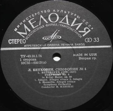 Л. БЕТХОВЕН (177-–1827): Симфония №4, Л. БОККЕРИНИ (1743–1805): Симфония (Р. Баршай)