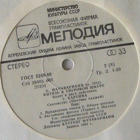 А. МАЧАВАРИАНИ (1913): «Витязь в тигровой шкуре», балет в двух действиях