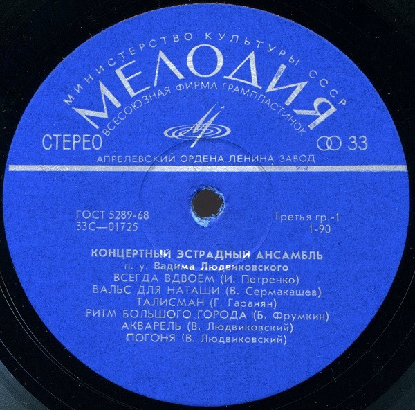 КОНЦЕРТНЫЙ ЭСТРАДНЫЙ АНСАМБЛЬ п/у В. ЛЮДВИКОВСКОГО