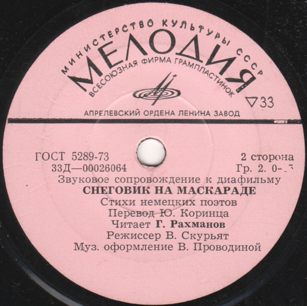 Звуковое сопровождение к диафильмам «Кот-скорняк», «Снеговик на маскараде»