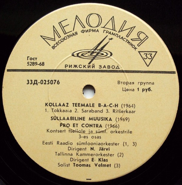 Arvo Pärt (А. Пярт) ‎– Sinfonia n.1 / Perpetuum mobile / Collage sur B-A-C-H / Musica sillabica / Pro et contra