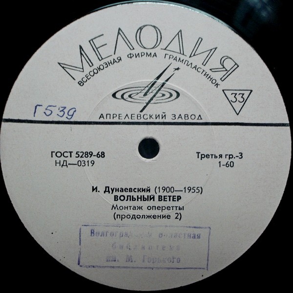И. ДУНАЕВСКИЙ (1900–1955): «Вольный ветер», монтаж оперетты