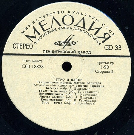 Ансамбль "Мелодия" - «Утро и вечер». Танцевальная музыка М. БЛАНТЕРА
