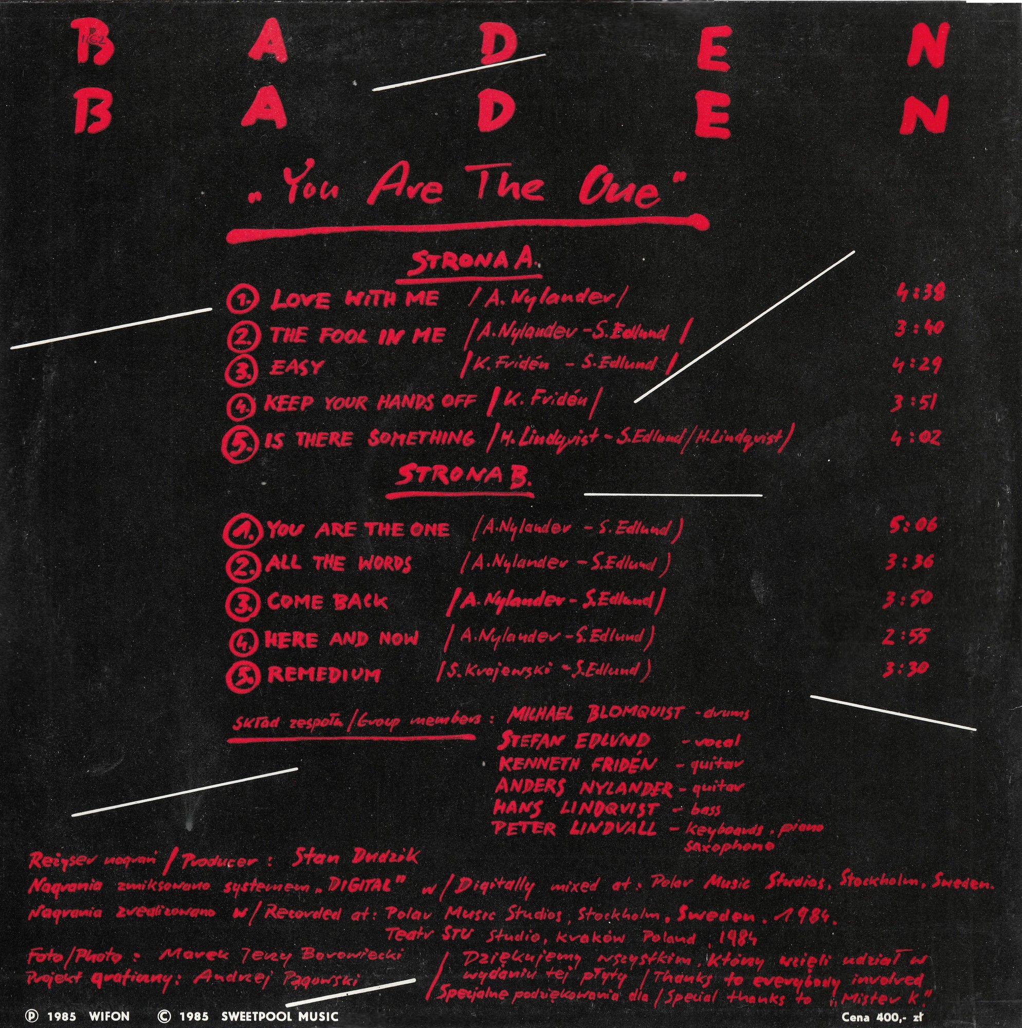 Baden Baden ‎– You Are The One [по заказу польской фирмы WIFON, LP 077]