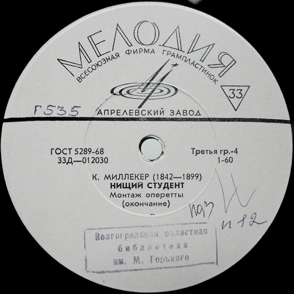 К. МИЛЛЁКЕР (1842–1899): «Нищий студент», монтаж оперетты