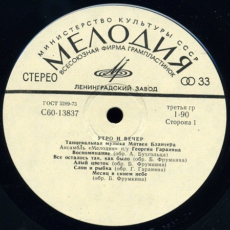 Ансамбль "Мелодия" - «Утро и вечер». Танцевальная музыка М. БЛАНТЕРА