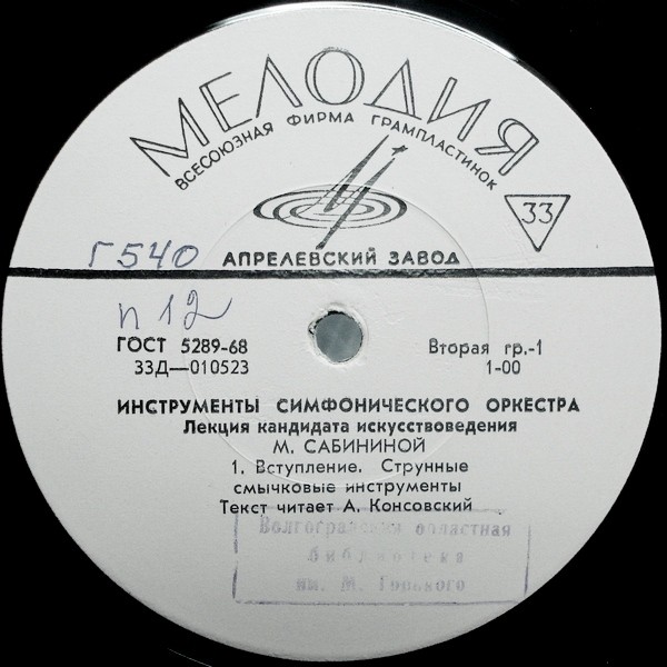 ИНСТРУМЕНТЫ СИМФОНИЧЕСКОГО ОРКЕСТРА.  Лекция кандидата искусствоведения М. Сабининой.  Текст читает А. Консовский